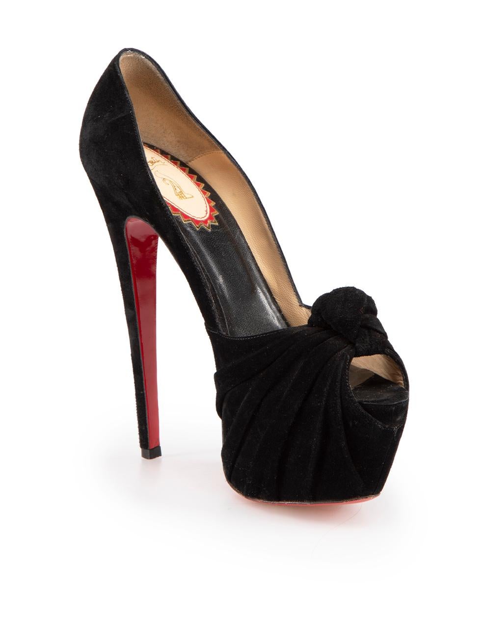 CONDITION is Very good. Minimal wear to heels is evident. Minimal pilling to overall suede, abrasion and scratches is evident to the back of heel on this used Christian Louboutin designer resale item. This item comes with original dust
