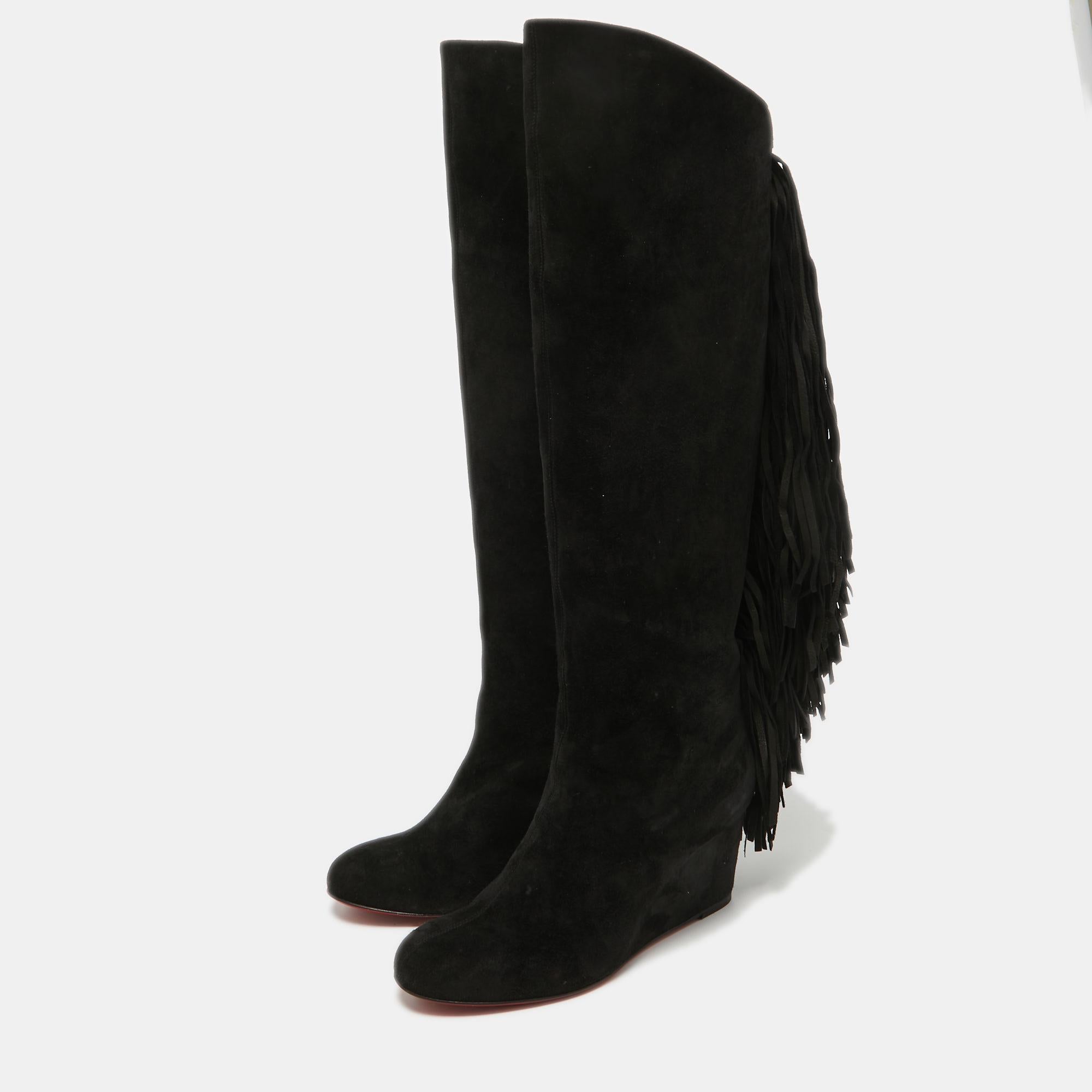 Christian Louboutin Black Suede Knee Length Boots Size 36 For Sale 1