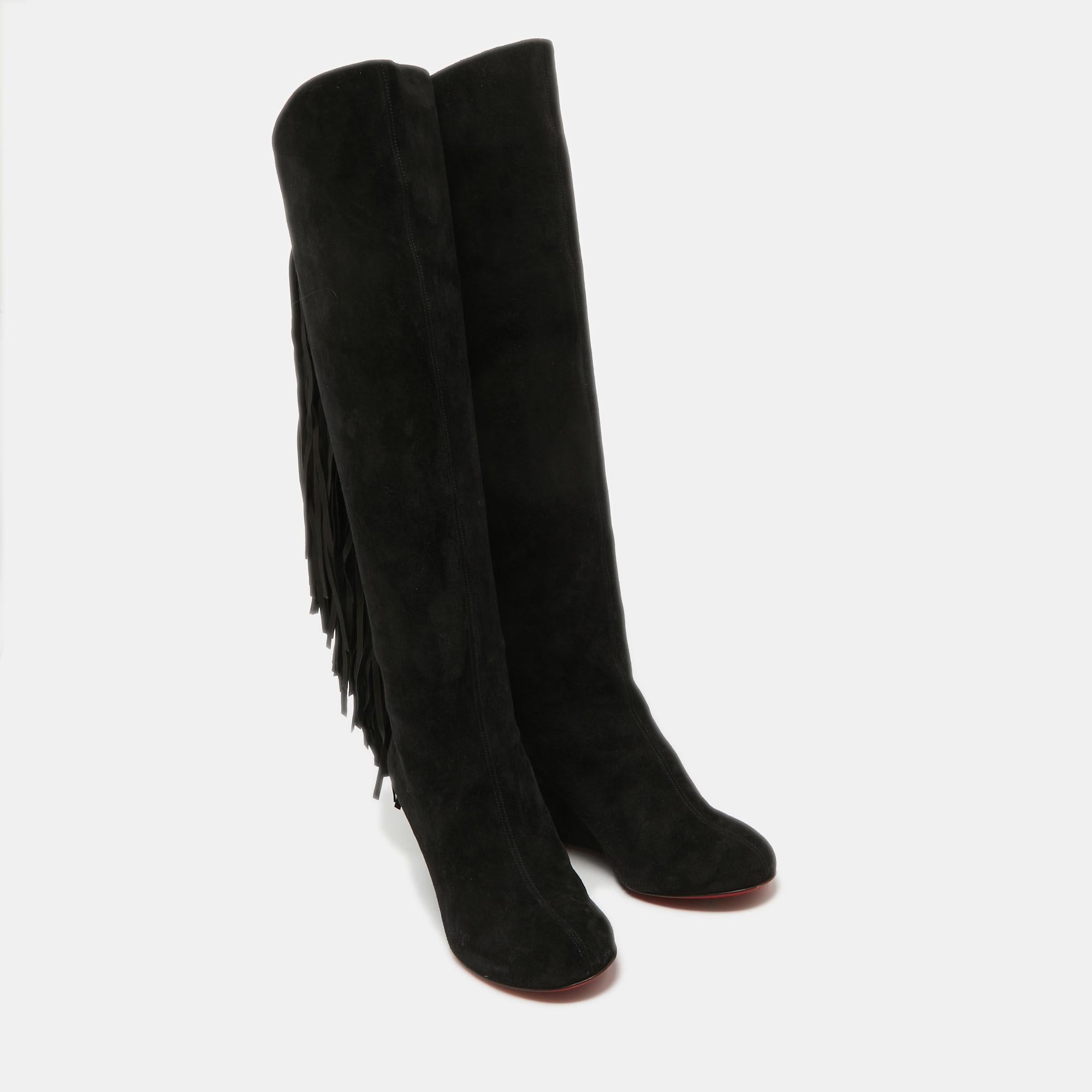 Christian Louboutin Black Suede Knee Length Boots Size 36 For Sale 3
