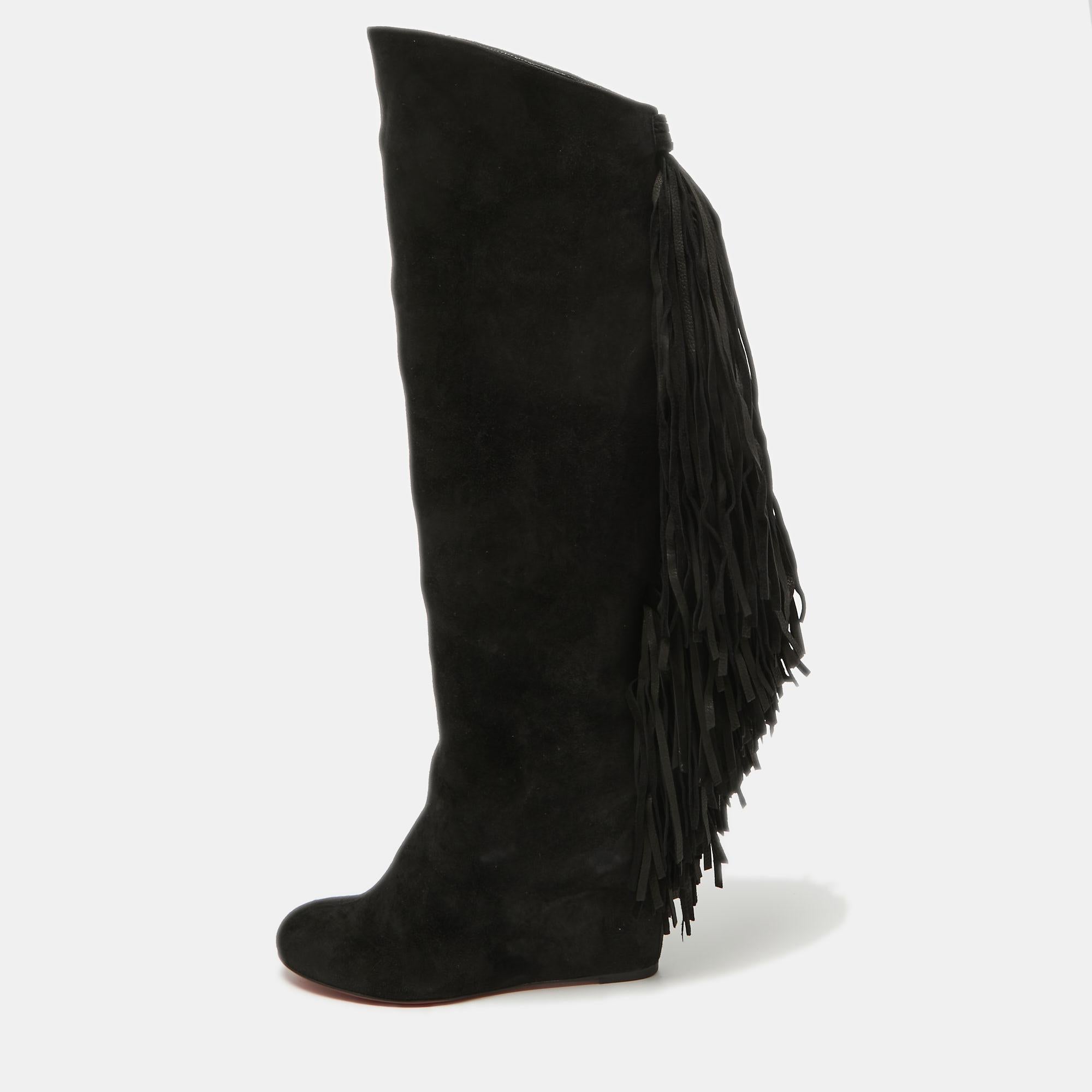 Christian Louboutin Black Suede Knee Length Boots Size 36 For Sale 5