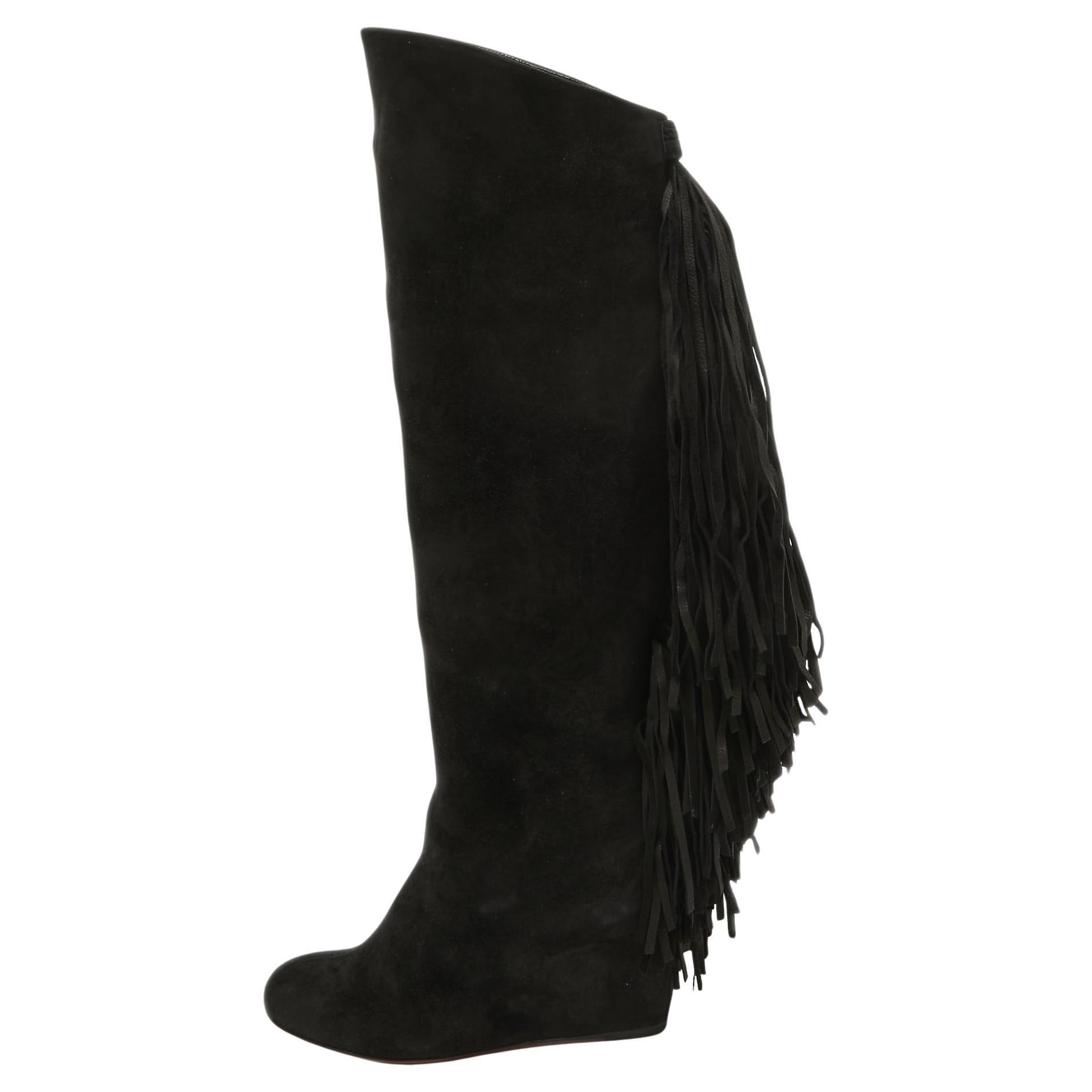 Christian Louboutin Black Suede Knee Length Boots Size 36 For Sale
