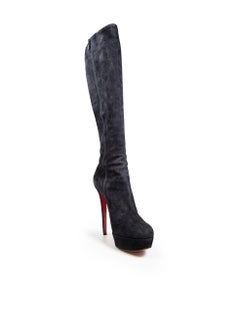 Christian Louboutin Black Suede Knee Platform Boots Size IT 39