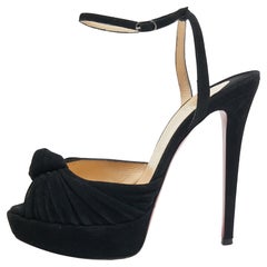 Christian Louboutin Black Suede Knotted Greissimo Platform Ankle Strap Sandals S