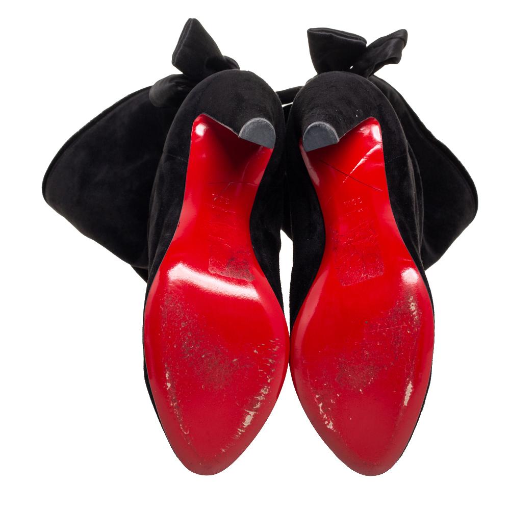 Christian Louboutin Black Suede Kristofa Bow-Tie Ankle Boots Size 38.5 2