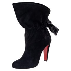 Used Christian Louboutin Black Suede Kristofa Bow-Tie Ankle Boots Size 38.5