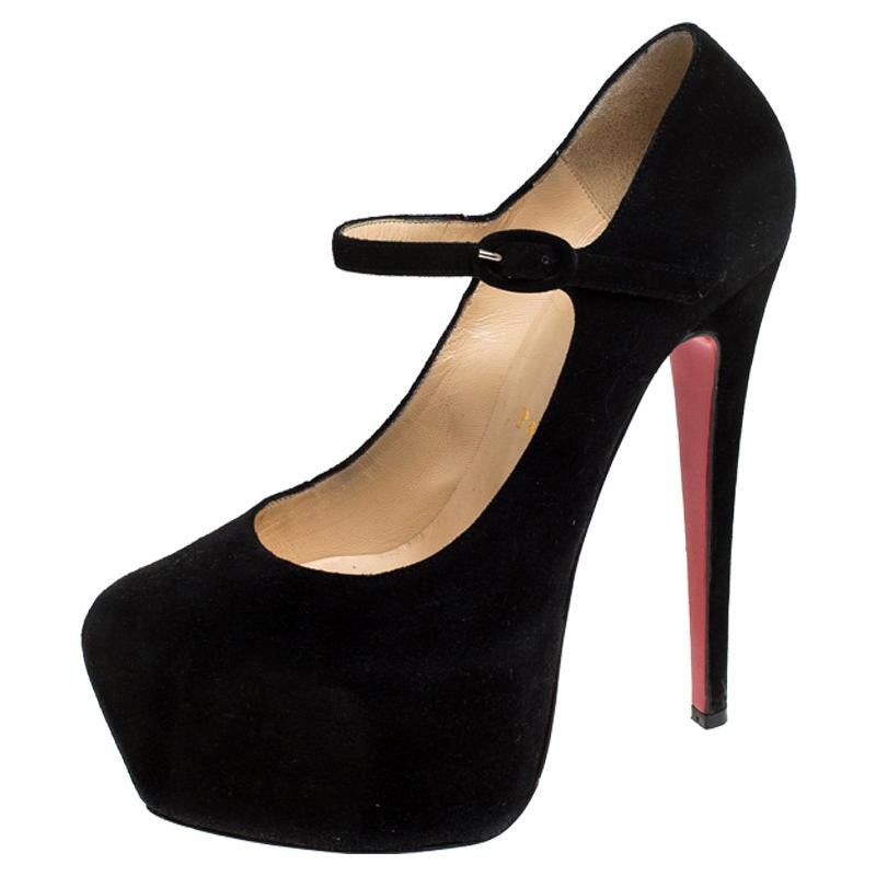 Christian Louboutin Black Suede Lady Daffodile Platform Pumps Size 37