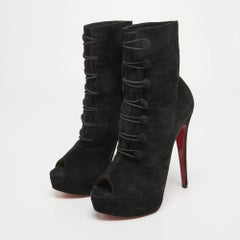 Christian Louboutin Black Suede Lady Tutu Ankle Boots Size 38.5
