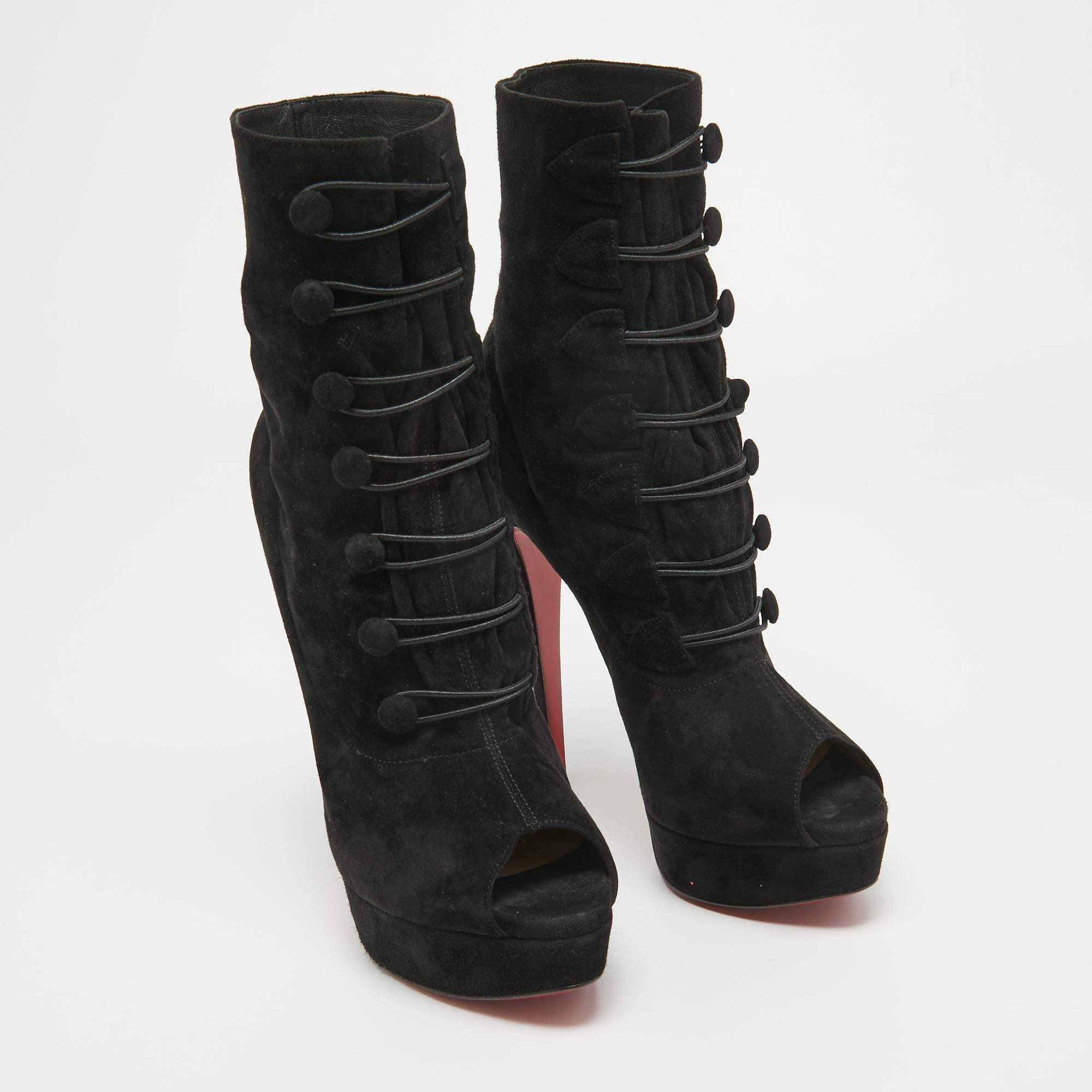 Women's Christian Louboutin Black Suede Lady Tutu Ankle Boots Size 38.5