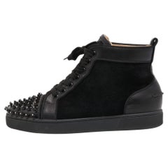 Christian Louboutin Black Suede & Leather Louis Spikes High Top Sneakers Size 38