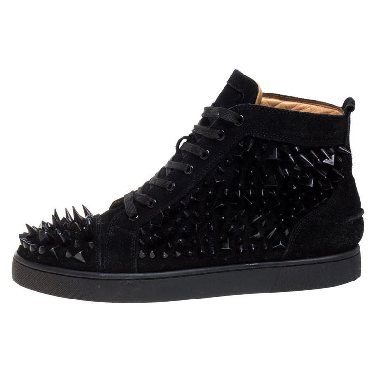 Christian Louboutin Black/Brown Leather and Suede Laser Cut High Top  Sneakers Size 42.5 Christian Louboutin