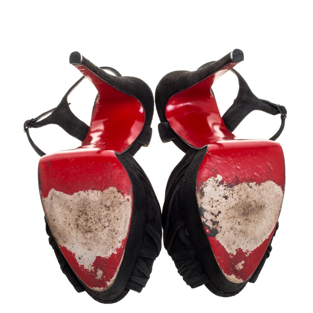 Christian Louboutin Black Suede Loescadiva Ankle Strap Platform Sandals Size38.5 In Good Condition In Dubai, Al Qouz 2