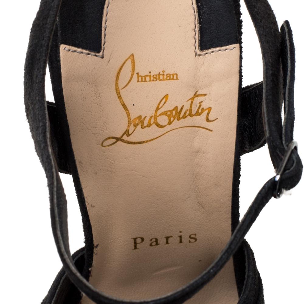 Christian Louboutin Black Suede Loescadiva Ankle Strap Platform Sandals Size38.5 2