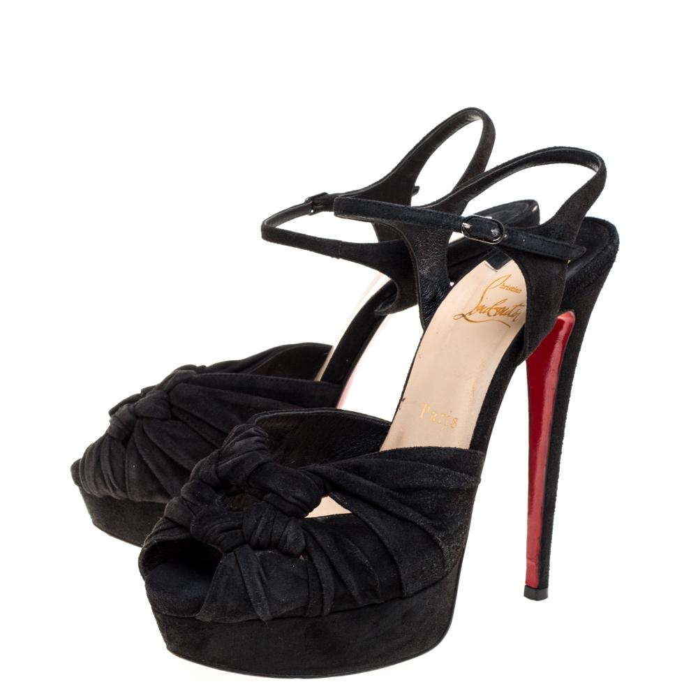 Christian Louboutin Black Suede Loescadiva Ankle Strap Platform Sandals Size38.5 3