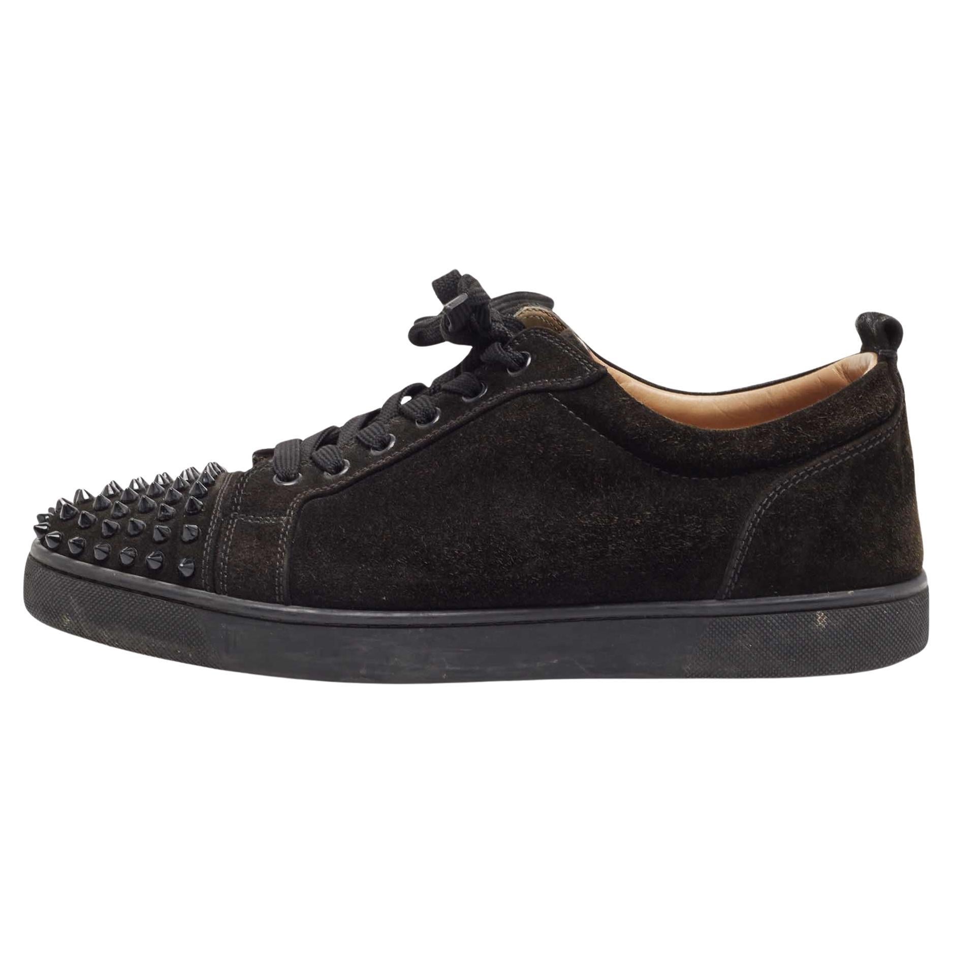Christian Louboutin Black Suede Louis Junior Spike Low Top Sneakers Size 43.5