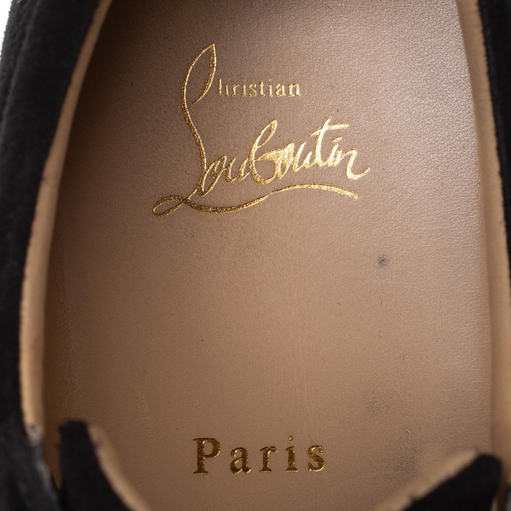 Men's Christian Louboutin Black Suede Louis Junior Spikes Low Top Sneakers Size 43
