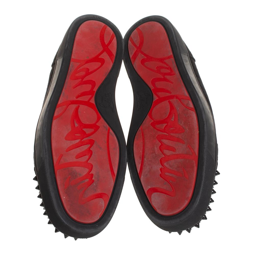 Christian Louboutin Black Suede Louis Junior Spikes Low Top Sneakers Size 43 1