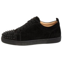 Christian Louboutin Black Suede Louis Junior Spikes Low Top Sneakers Size 43