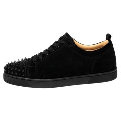 Christian Louboutin Black Suede Louis Spikes Lace Up Sneakers Size 42