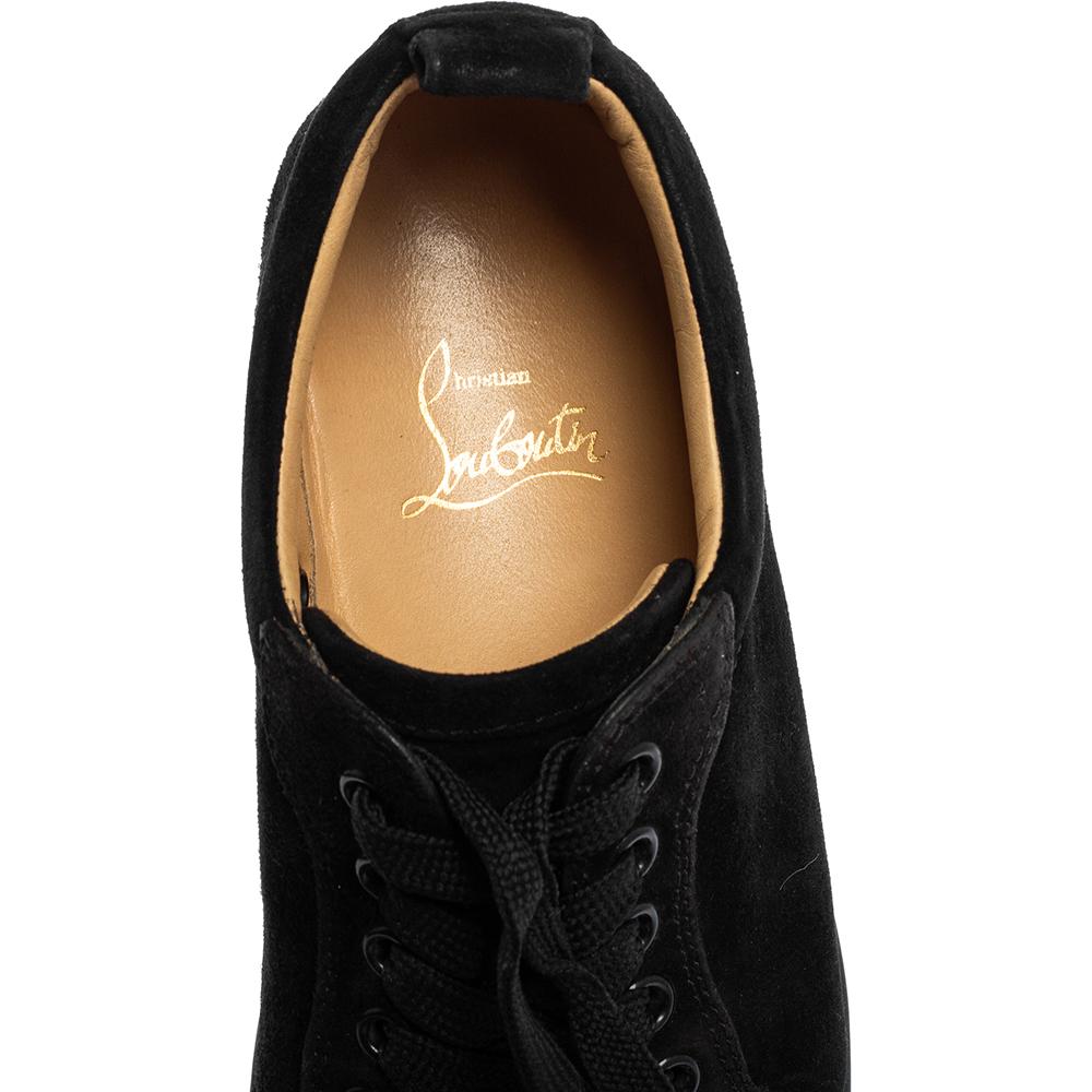 Christian Louboutin Black Suede Louis Spikes Sneakers Size 35 In Good Condition In Dubai, Al Qouz 2