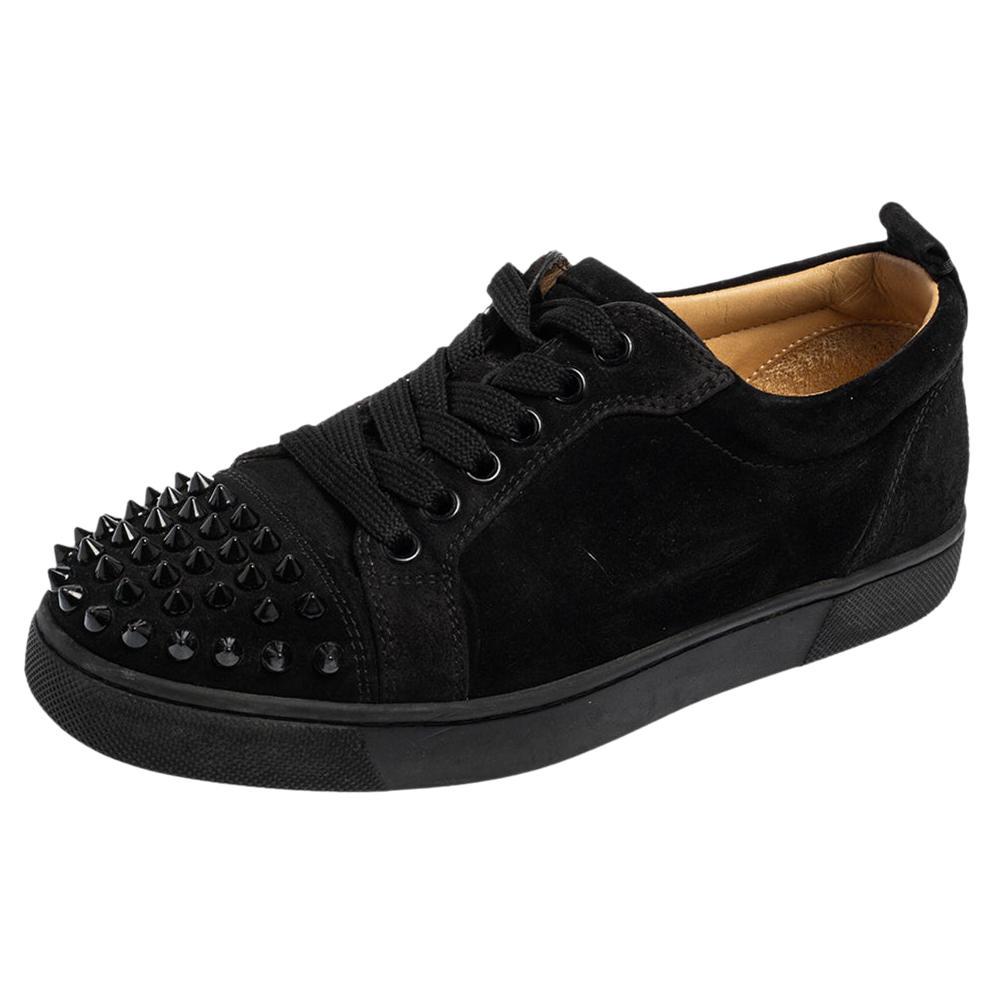 Christian Louboutin Black Suede Louis Spikes Sneakers Size 35