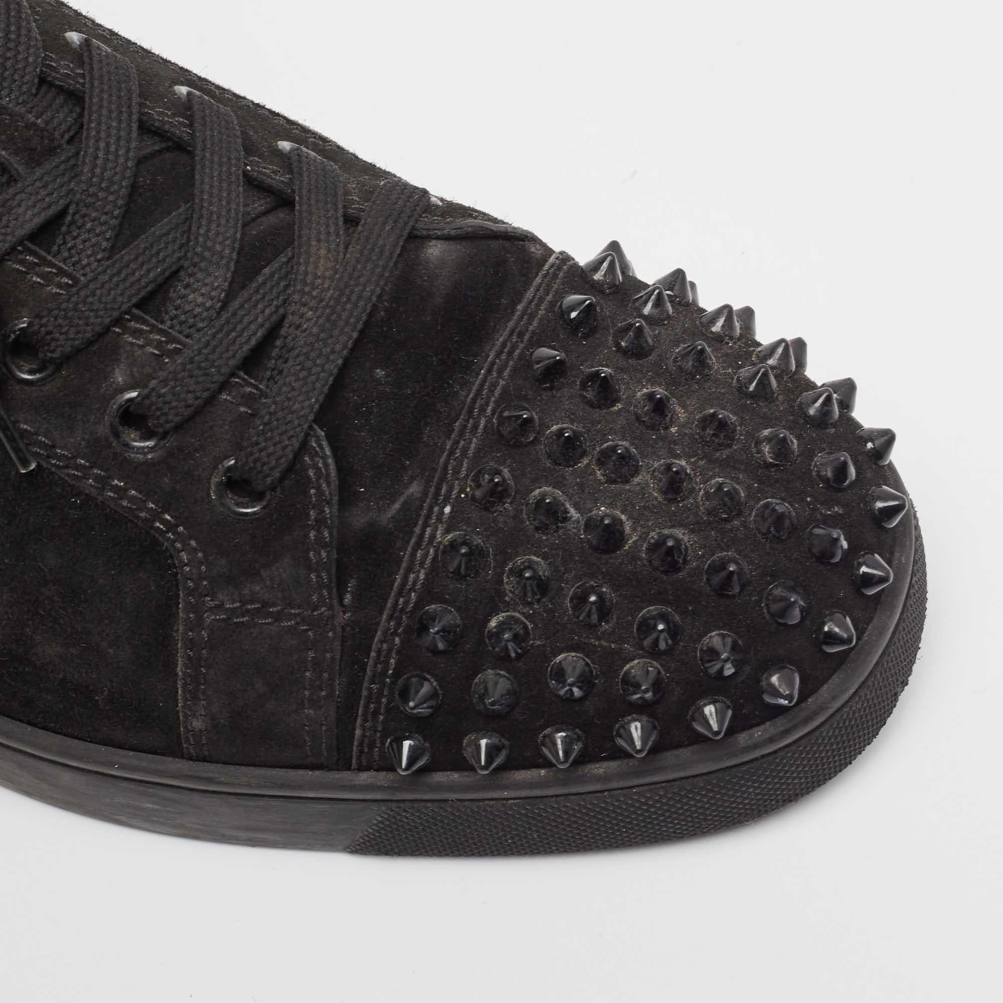 Christian Louboutin Black Suede Louise Spike Low Top Sneakers Size 43 For Sale 1