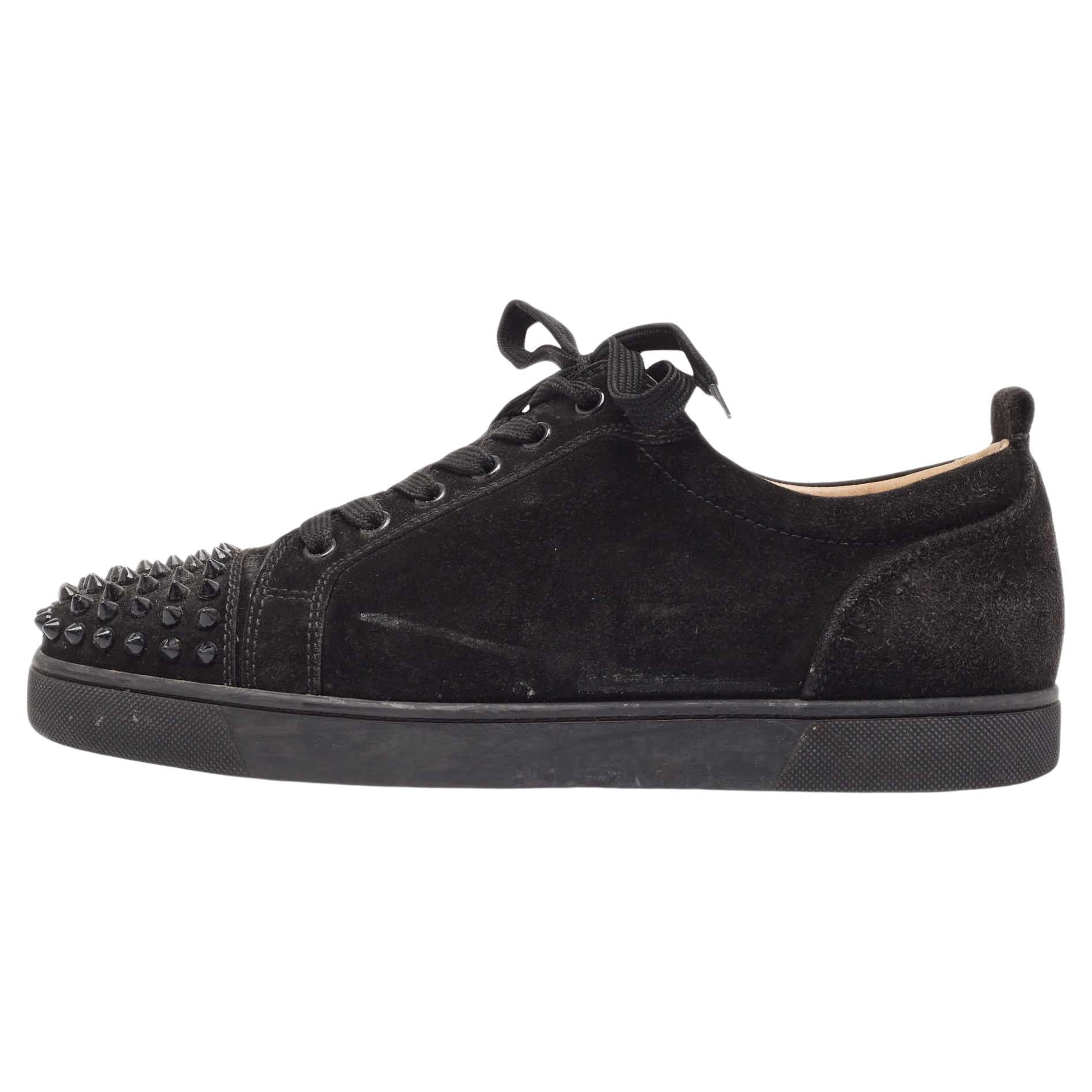 Christian Louboutin Black Suede Louise Spike Low Top Sneakers Size 43 For Sale