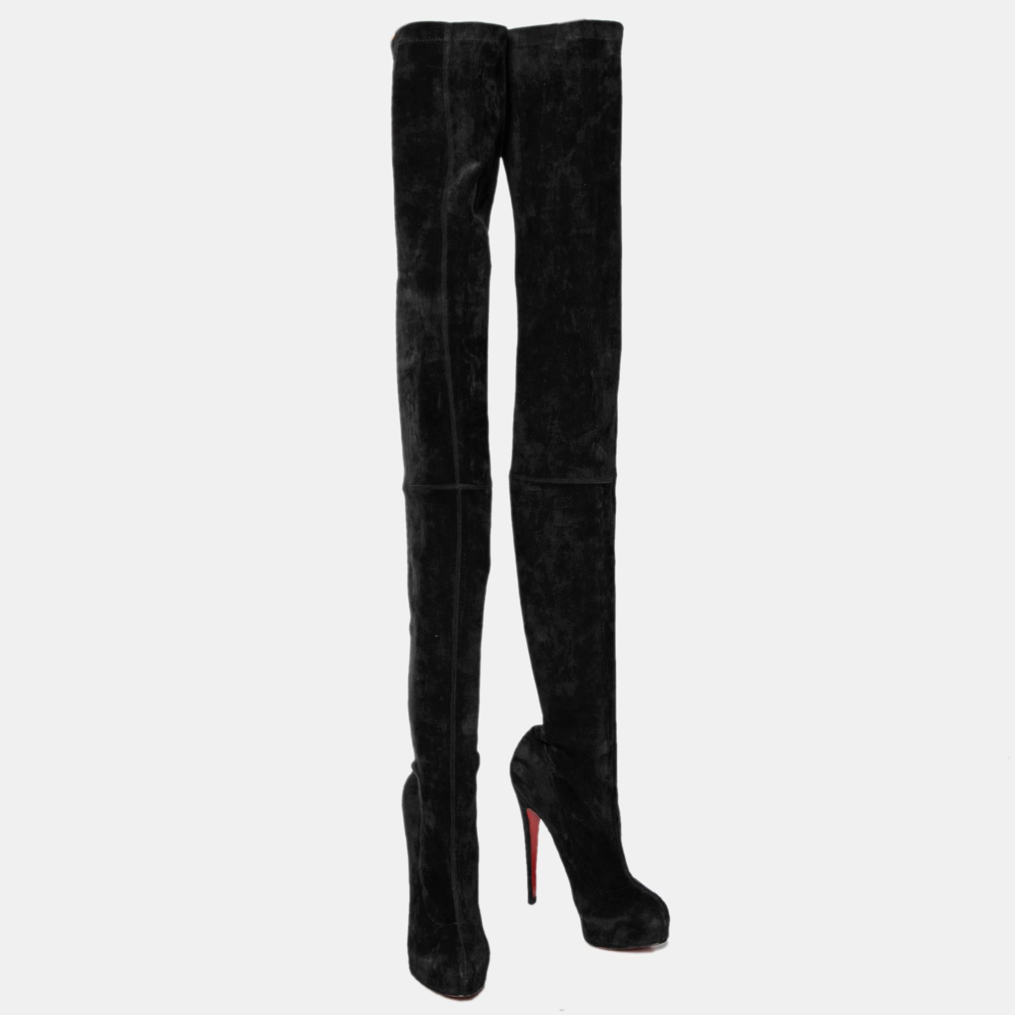 Christian Louboutin Black Suede Monica Over the Knee Boots Size 41.5 1
