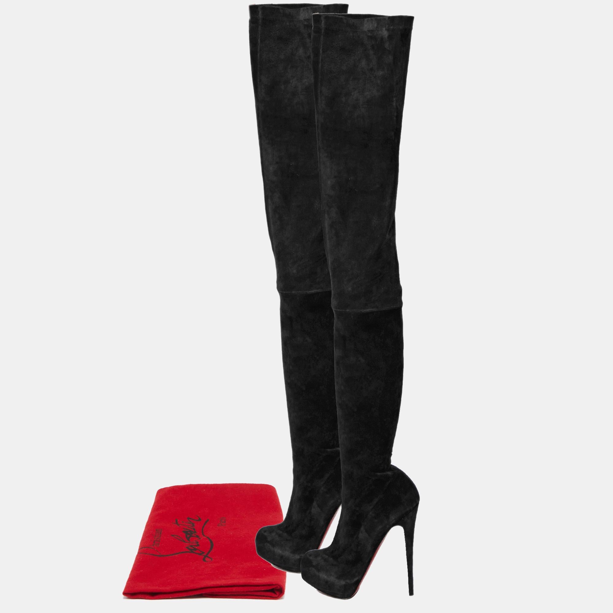 Christian Louboutin Black Suede Monica Over the Knee Boots Size 41.5 3