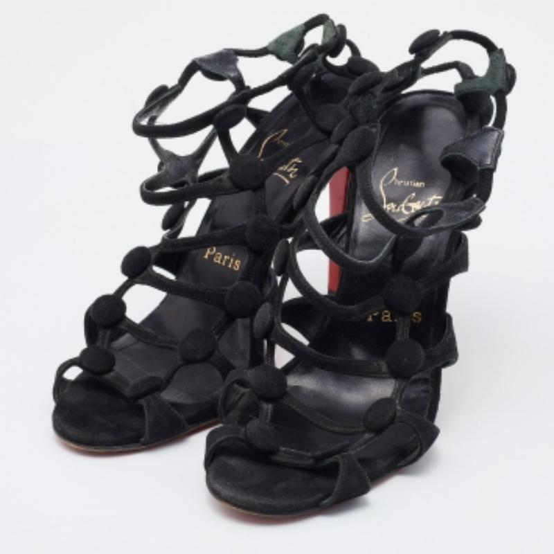Donna Christian Louboutin Sandali con cinturino alla caviglia in pelle scamosciata nera Neuron Cage Taglia 37 in vendita