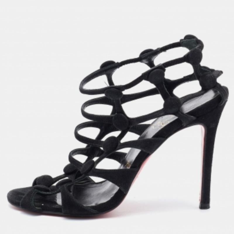 Christian Louboutin Sandali con cinturino alla caviglia in pelle scamosciata nera Neuron Cage Taglia 37