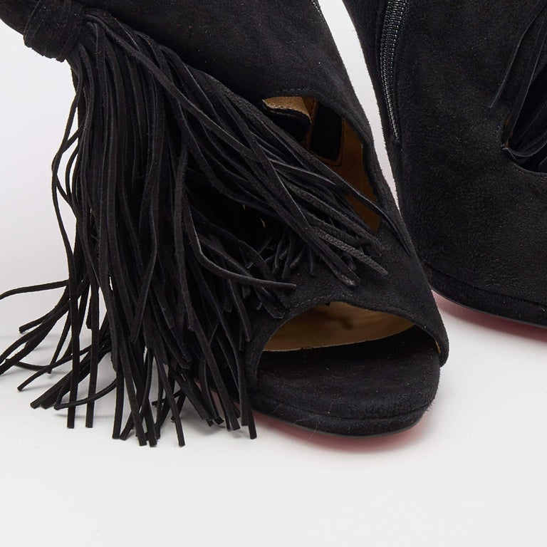Christian Louboutin Black Suede Otoka Tassel Booties Size 36 For Sale