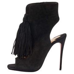 Christian Louboutin Stivali con nappe in camoscio nero Otoka Taglia 36