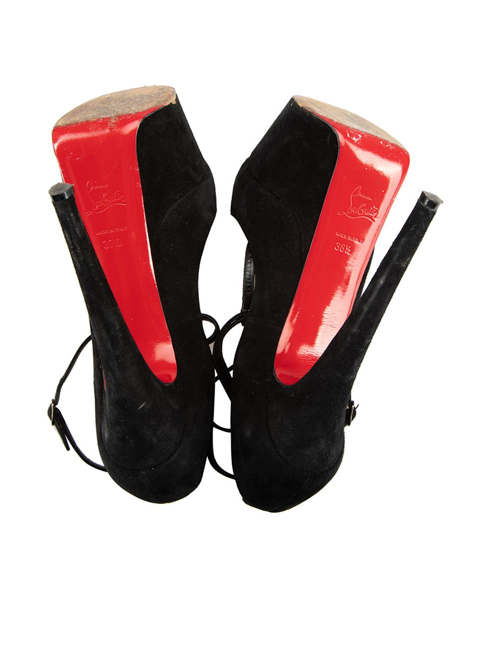 Christian Louboutin Noir Suede Peep T-Strap Heels Size IT 38.5 Pour femmes 