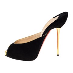 Christian Louboutin Black Suede Peep Toe Mules Size 36.5