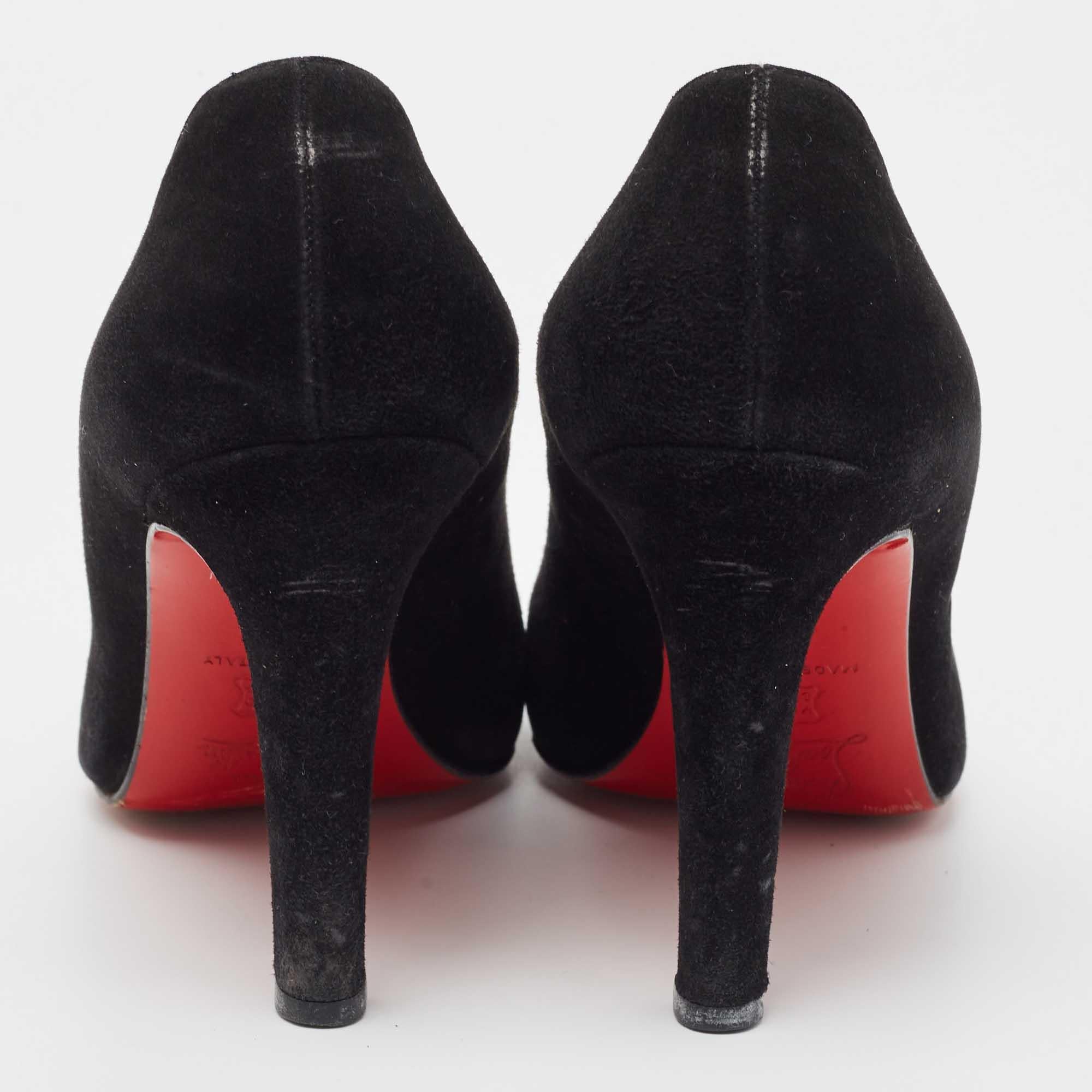 Christian Louboutin Black Suede Peep Toe Pumps Size 38 For Sale 3