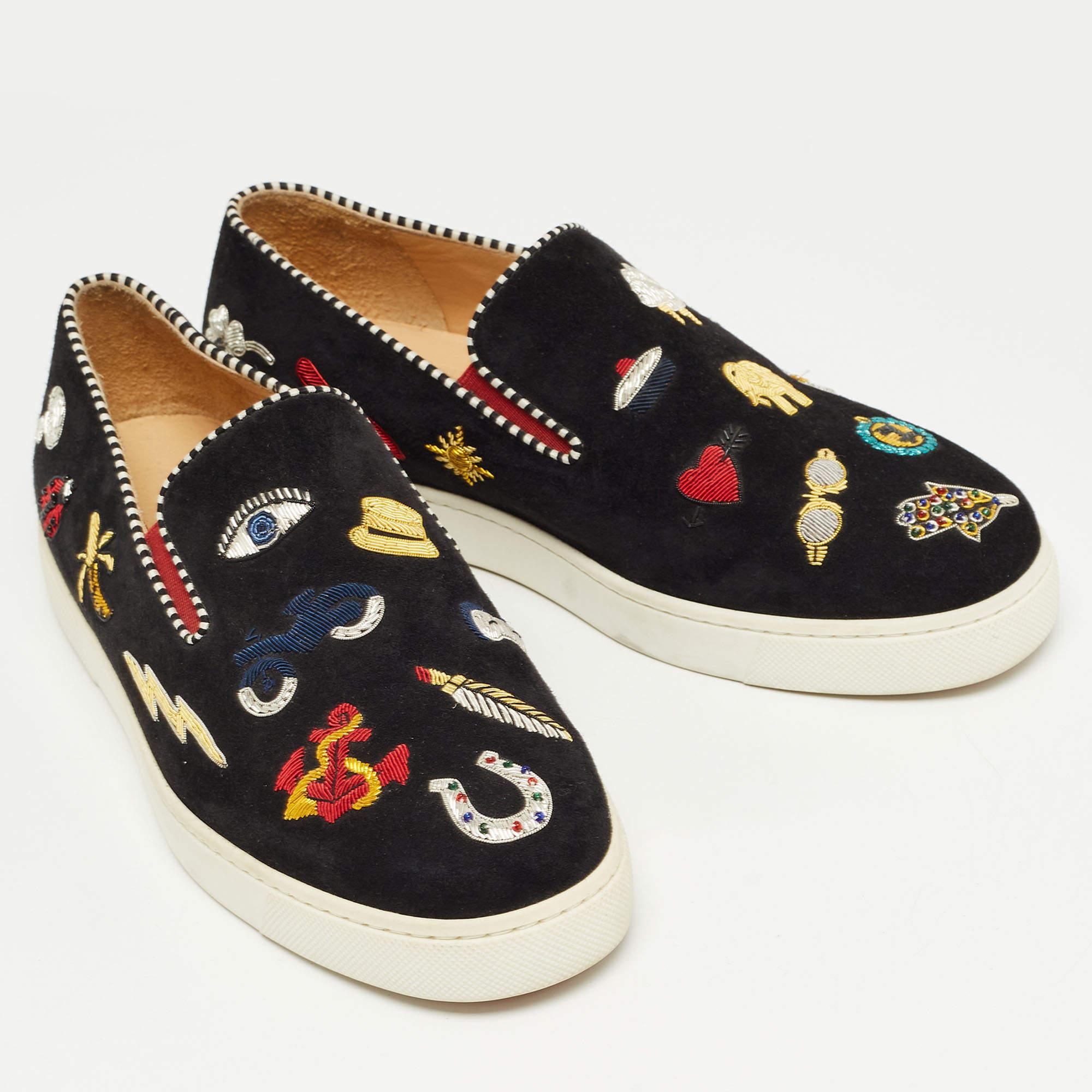 Christian Louboutin Black Suede Pik N Luck Sneakers Size 38 1