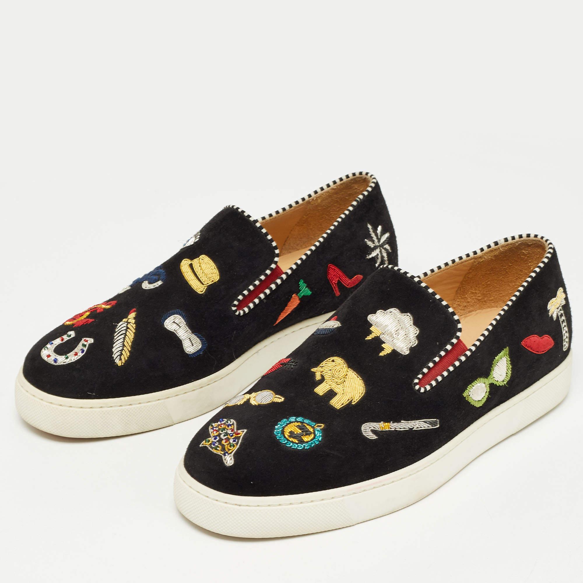 Christian Louboutin Black Suede Pik N Luck Sneakers Size 38 For Sale 2