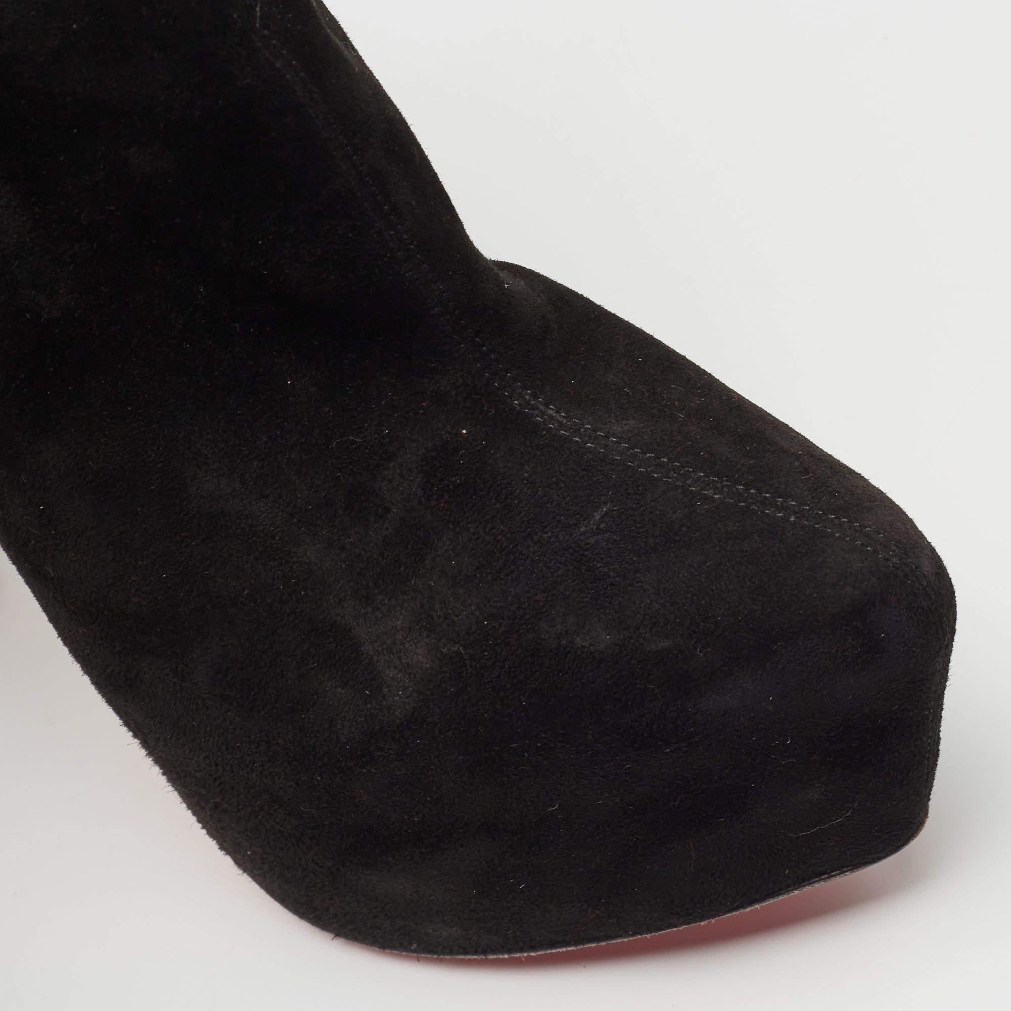 Christian Louboutin Black Suede Platform Ankle Length Boots Size 38 3