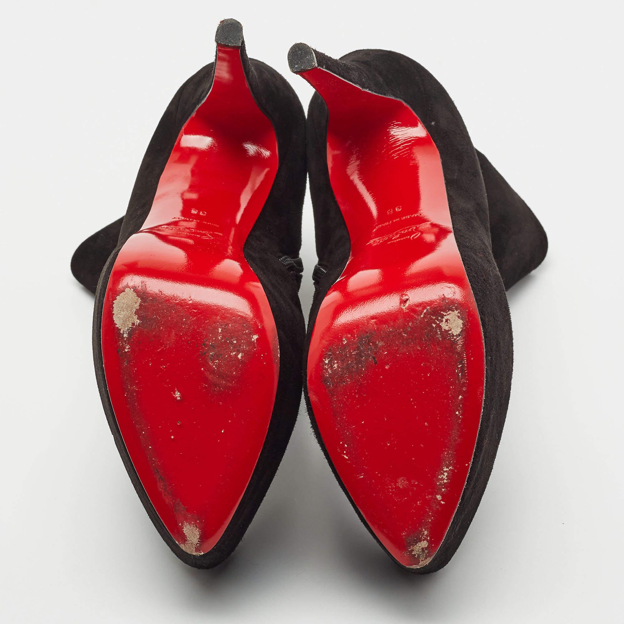 Christian Louboutin Black Suede Platform Ankle Length Boots Size 38 5