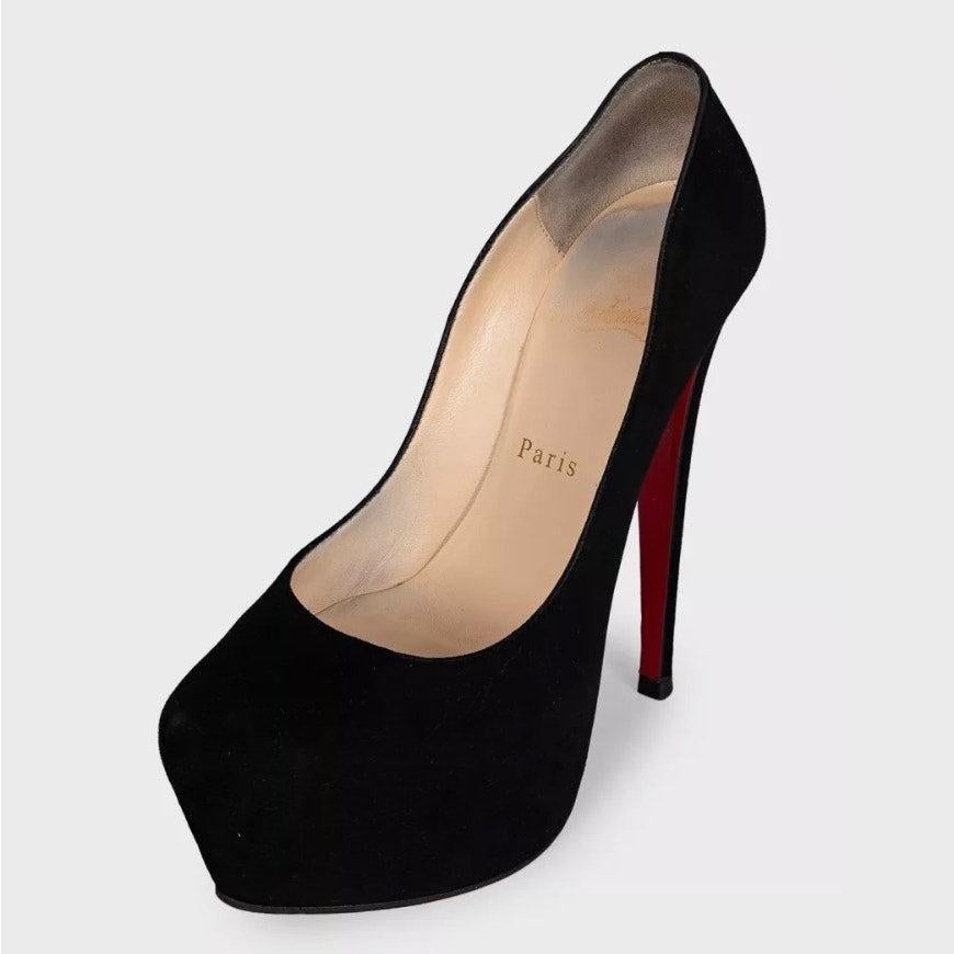 Nero Christian Louboutin Black Suede Platform Pumps Size 37 in vendita
