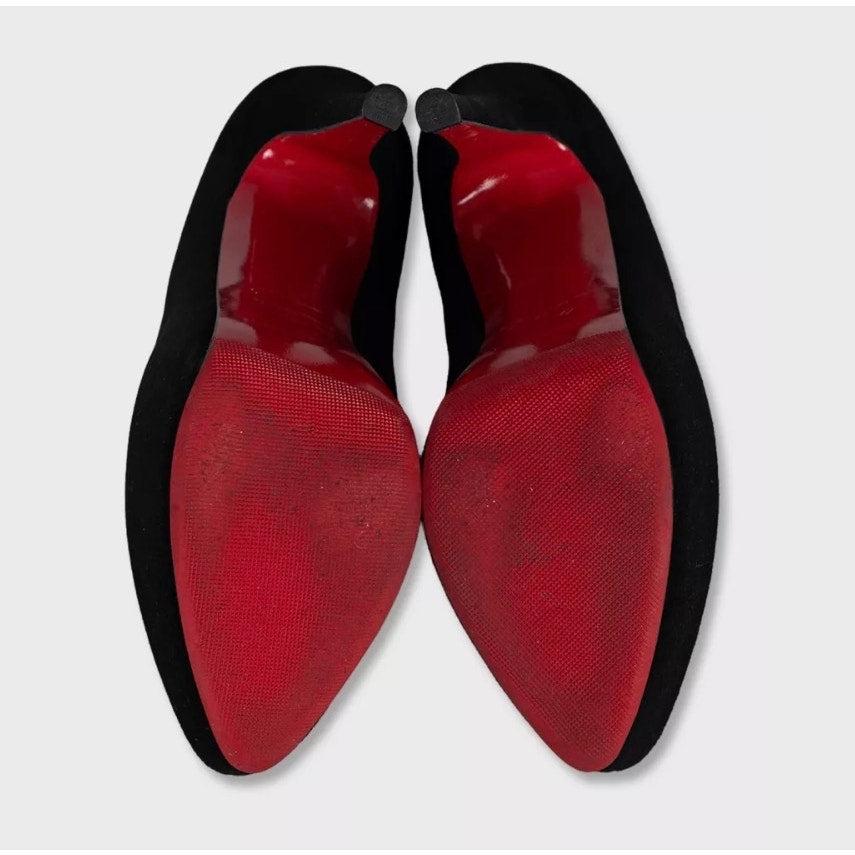 Donna Christian Louboutin Black Suede Platform Pumps Size 37 in vendita