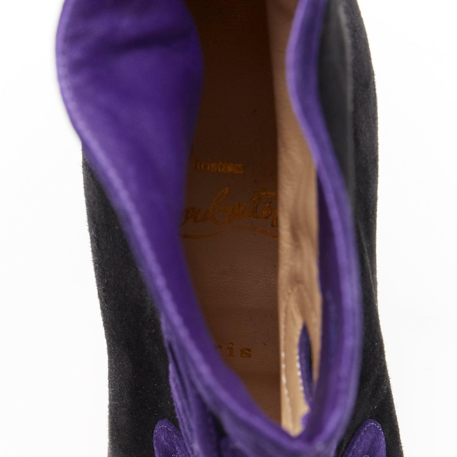 CHRISTIAN LOUBOUTIN black suede purple swirl cut out high heel ankle bootie EU36 For Sale 6