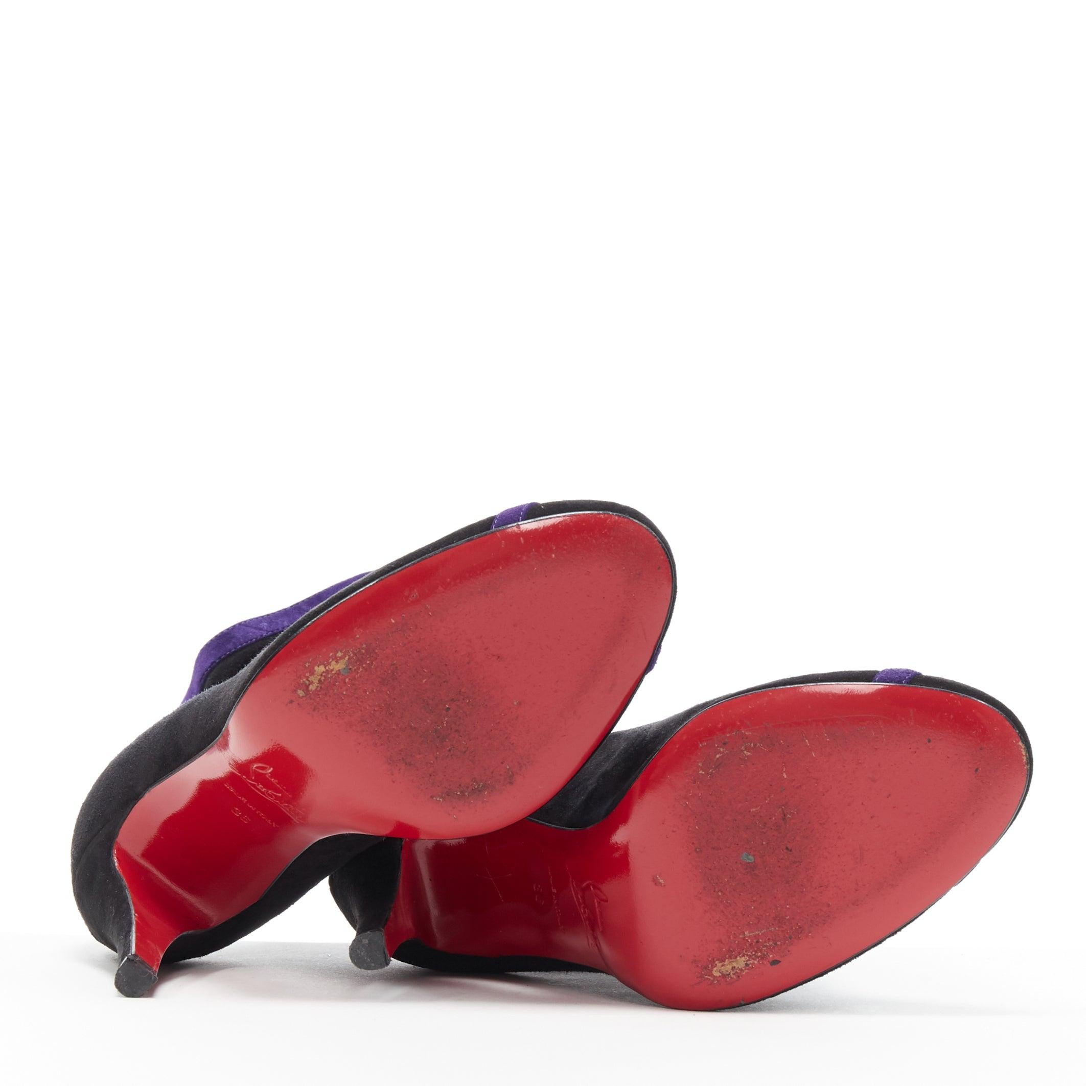 CHRISTIAN LOUBOUTIN Bottines à talons hauts en daim noir et violet avec découpe tourbillonnante EU36 en vente 7