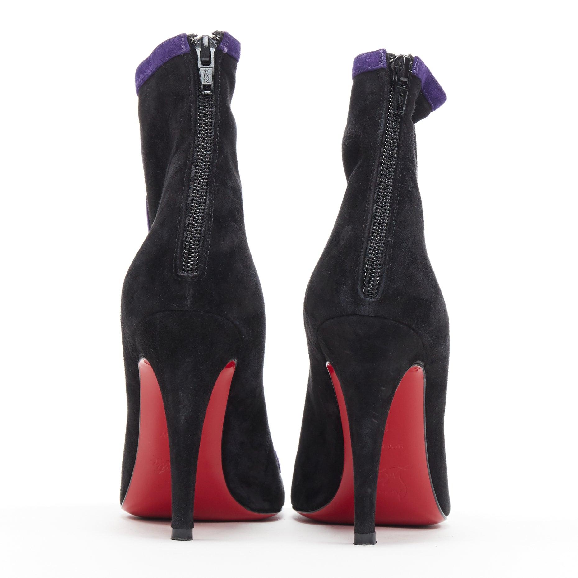 CHRISTIAN LOUBOUTIN black suede purple swirl cut out high heel ankle bootie EU36 For Sale 1