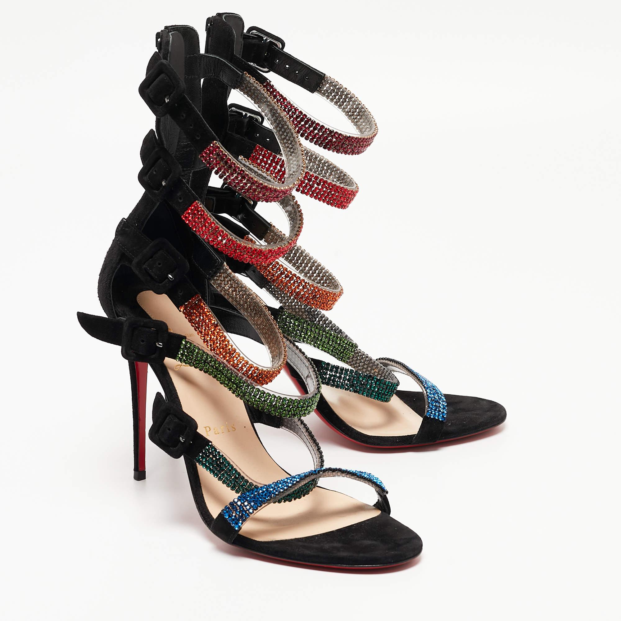 Christian Louboutin Black Suede Raynibo Sandals Size 40 In Good Condition For Sale In Dubai, Al Qouz 2