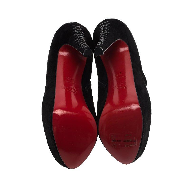 Christian Louboutin Black Suede Recouzetta Peep Toe Platform Ankle Boots Size 36 2