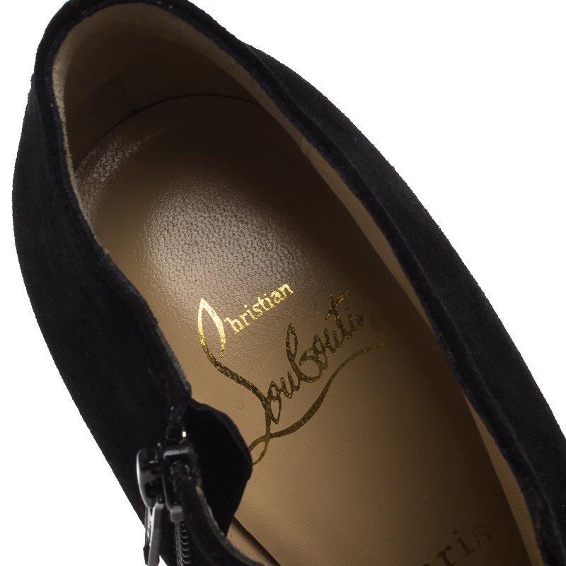 Christian Louboutin Black Suede Recouzetta Peep Toe Platform Ankle Boots Size 36 3