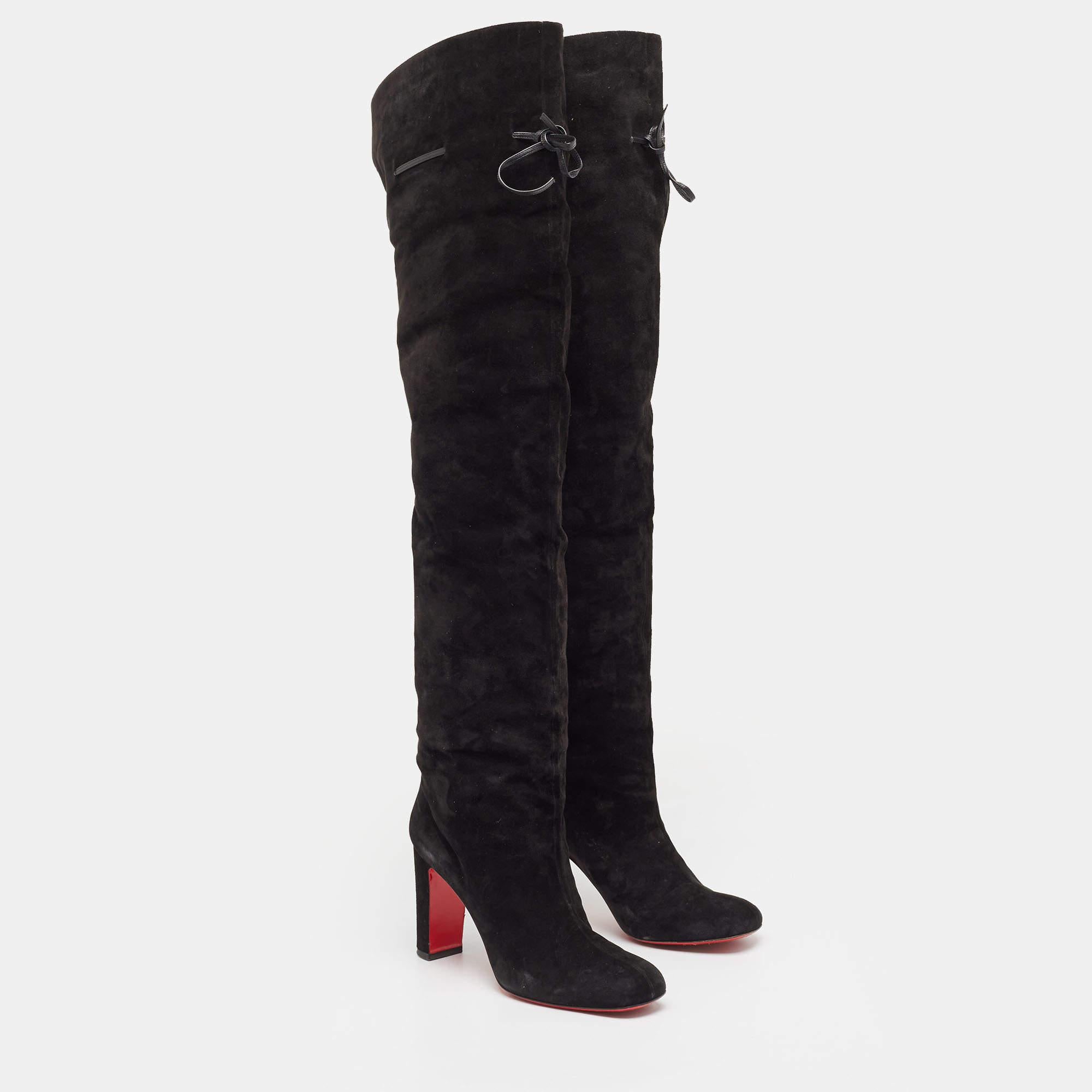 Christian Louboutin Black Suede Riding Over The Knee Length Boots Size 40 For Sale 2
