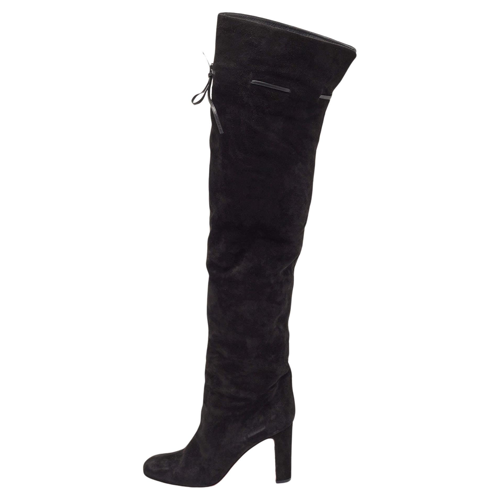 Christian Louboutin Black Suede Riding Over The Knee Length Boots Size 40 For Sale