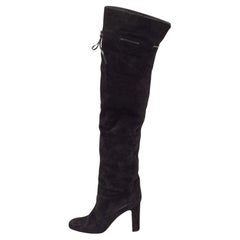 Used Christian Louboutin Black Suede Riding Over The Knee Length Boots Size 40